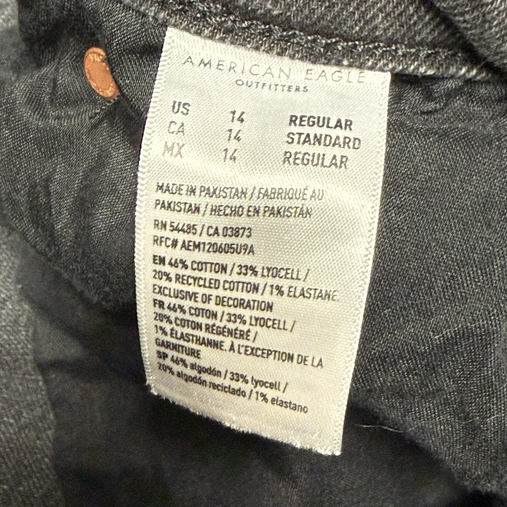 American Eagle Stovepipe Jeans Size 14 Baggy Cuffed Wide Leg Denim Black - Picture 5 of 12